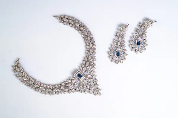 Blue Sapphire Crystal Floral Necklace Set