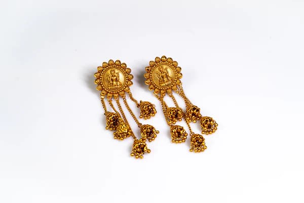 Radiant Gold Maa Laxmi Jhumka Earrings Set